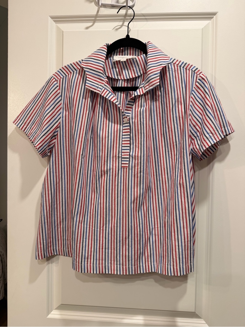 Pomander Place Striped Red, White & Blue Polo Top
